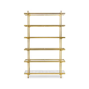 Patinated gilded finish six tier etagere