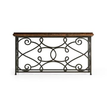 Large Console Table Wrought Iron - Walnut