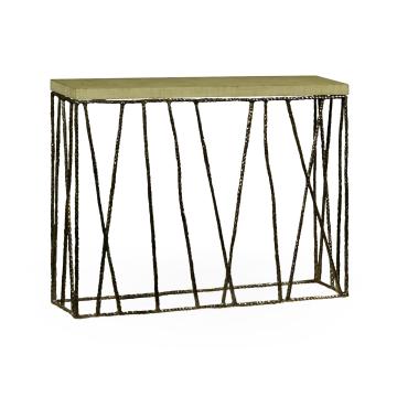 Narrow Console Table Hammered with Celadon Top - Black