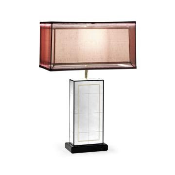 Rectangular eglomise table lamp, Pale Pink