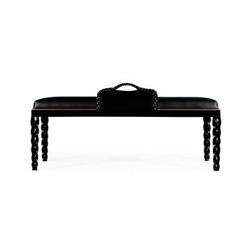 Cocktail Ottoman Barley in Black - Black Leather