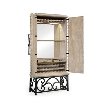 Wine Cabinet with Wrought Iron Base - Limed
