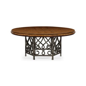 Round Dining Table Wrought Iron - Walnut