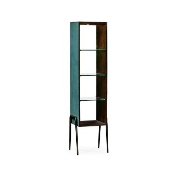 Teal faux shagreen and bronze legged etagere, Green