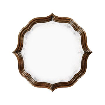 Rustic walnut round antique mirror