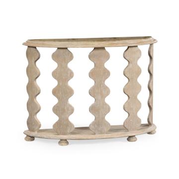 Demilune Console Table Eclectic with Marble Top - Limed Acacia