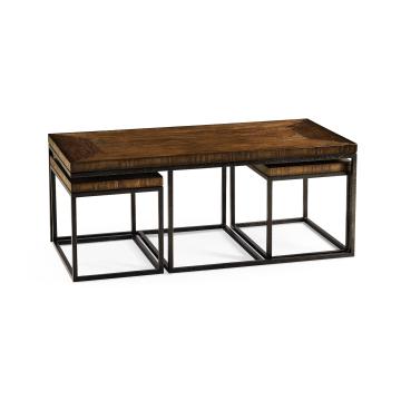 Nesting Coffee Table Wrought Iron in Rustic Walnut