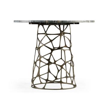 Round Geometic Brass Coffee Table with a Grey Marble Top