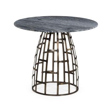 36" Round Geometric Dome Brass Breakfast Table with a Grey Marble Top