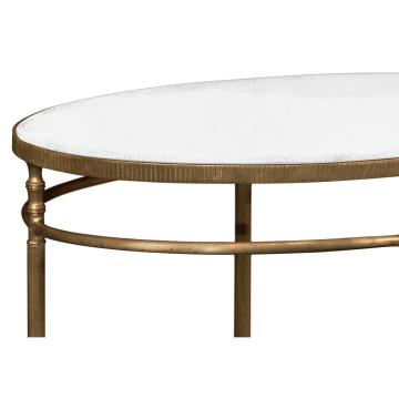 Oval Brass & Dark Santos Lamp Table with Antique Mirror Top