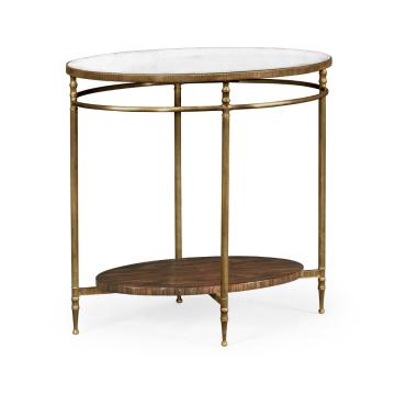 Oval Brass & Dark Santos Lamp Table with Antique Mirror Top