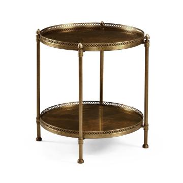 Round Light Brown Mahogany & Brass End Table