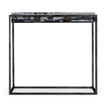 Rectangular Iron End Table with a Black Marble Top