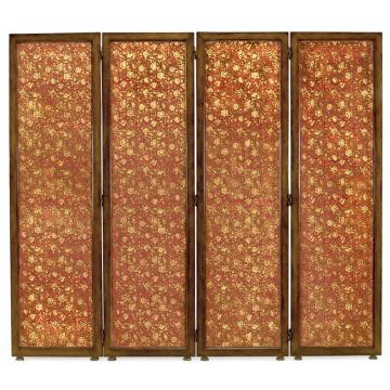 Red Chinoiserie four panel screen