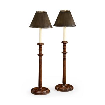 Pair of walnut candlestick lamps - in component form - unwire