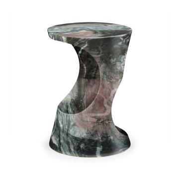 Outdoor Round Lamp Table in Faux Black Marble