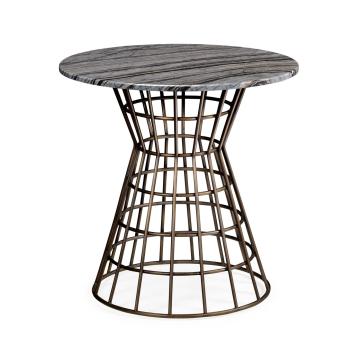 25" Round Geometric Antique Brass Centre Table with a Grey Marble Top