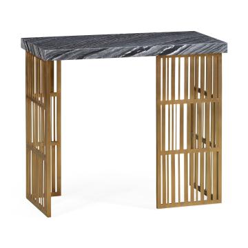 Rectangular Brass Console Table with a Grey Marble Top