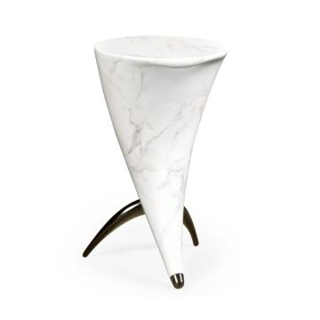 Outdoor Horn Shaped End Table Faux White Marble