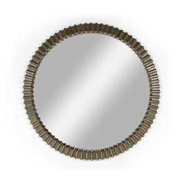 Reeded Grey Walnut Round Wall Mirror - Large