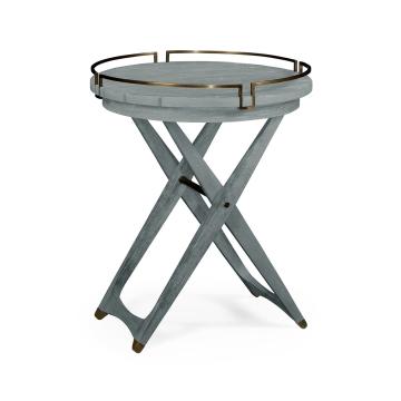 Round Folding Cloudy Grey & Antique Brass Tray End Table