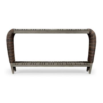 Rectangular Grey & Rattan Console Table with Curved Ends