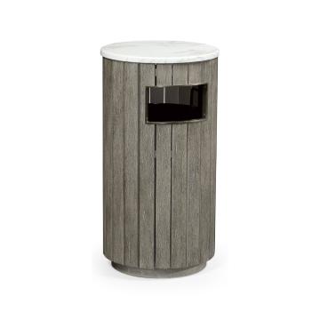 Round Grey & Antique Brass Wastebasket with Faux Marble Top