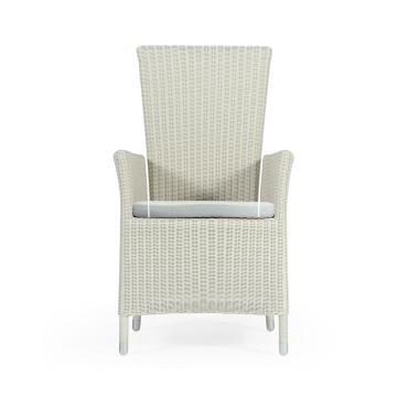 White Wicker Rattan Dining Chair with Reclining Back