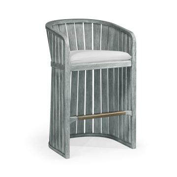 Slatted Cloudy Grey Outdoor Bar Stool in COM