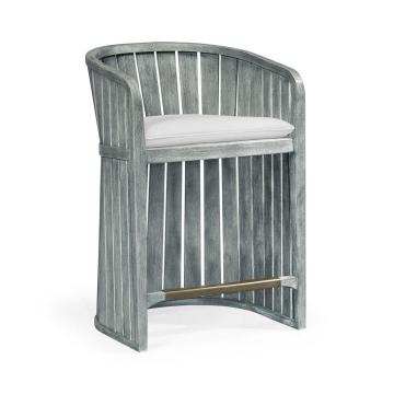 Slatted Cloudy Grey Outdoor Counter Stool in COM