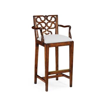 Counter Stool with Arms Serpentine in Walnut - COM