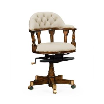 Desk Chair Captain Style in Walnut - Cream Leather