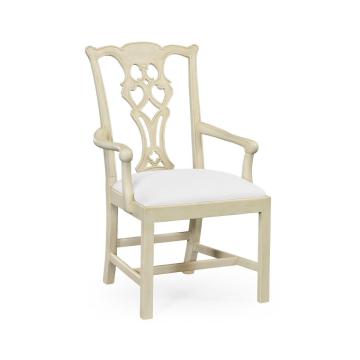 Dining Armchair Chippendale in Linen Cream - COM