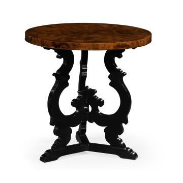 Brown mahogany end table with black painted base