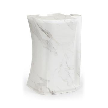 Outdoor Side Table Puzzle Piece in Faux White Marble