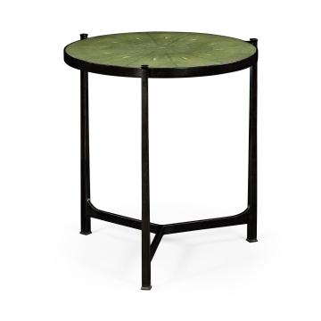 Large Round Lamp Table Contemporary in Green Shagreen - Bronze