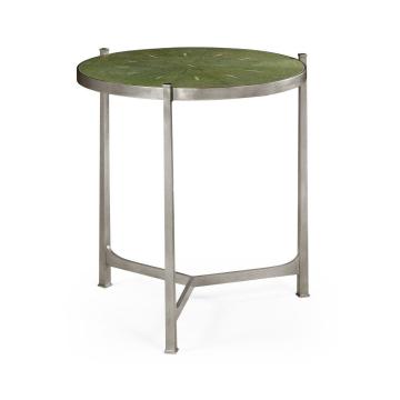 Large Round Lamp Table Contemporary in Green Shagreen - Silver