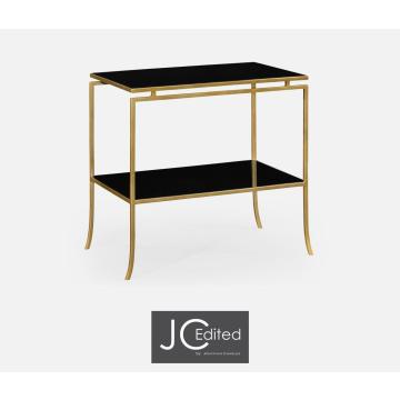 Jonathan Charles Gilded Iron Rectangular Side Table - Gold Leaf & Black Glass Top
