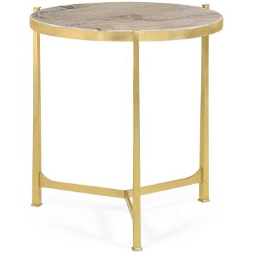 Large Round Lamp Table with Brass Base - Blanco Ecuador Marble
