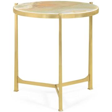 Large Round Lamp Table with Brass Base - Onyx Stone