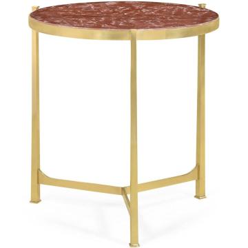 Large Round Lamp Table with Brass Base - Red Brazil Marble