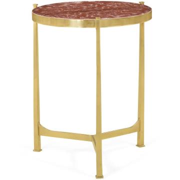 Medium Round Lamp Table with Brass Base - Red Brazil Marble