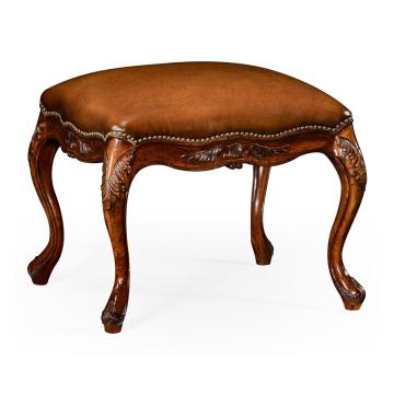 Large Footstool French Provincial in Walnut - Leather