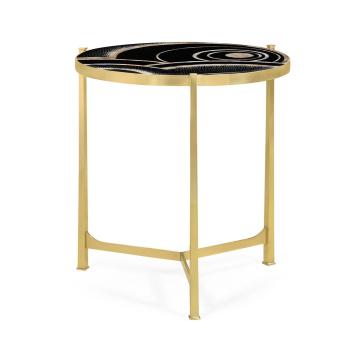 Large Round Lamp Table with Brass Base - Art Deco Eggshell & Lacquer