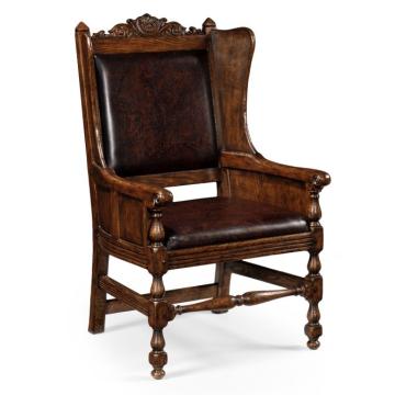 Jonathan Charles Oak & Leather Wing Chair