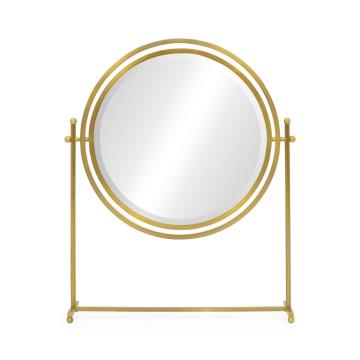 Round Antique Brass & Zebrano Dressing Table Mirror