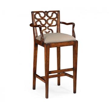Bar Stool with Arms Serpentine in Walnut - Mazo