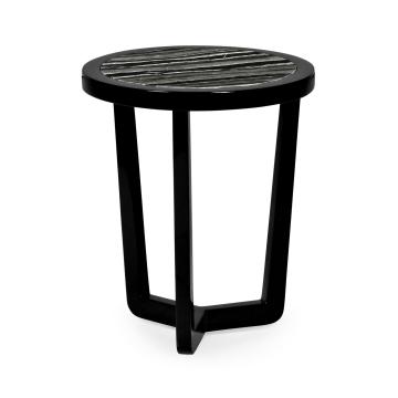 Small Black Gloss Side Table with Marble Top