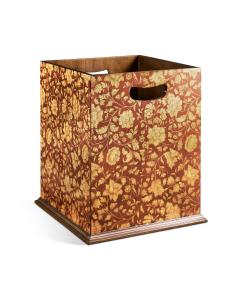 Square Red Chinoiserie Waste Basket