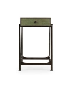 Side Table with Drawer Contemporary in Green Shagreen - Bronze